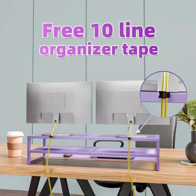 Alt view image 5 of 5 - Simple Trending 2 Tier Metal Dual Monitor Stand Riser, Computer Office Desktop Organizer for 2 Monitors with 32"x10" Mouse Pad for Laptop, Printer, TV, Purple