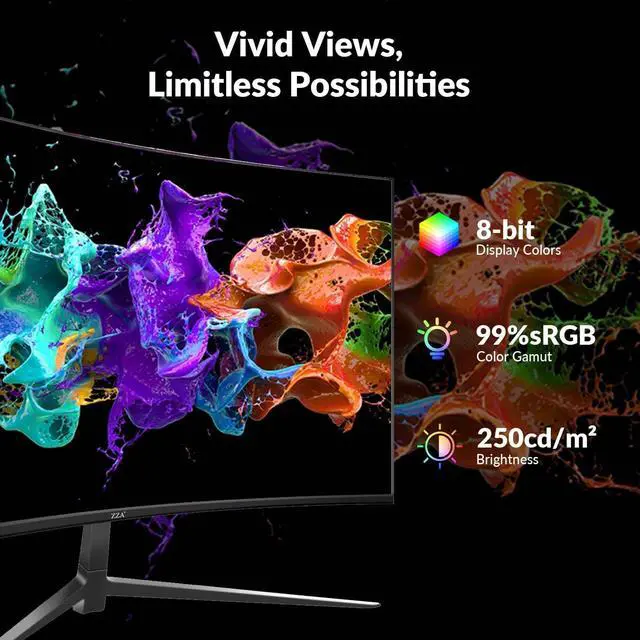 Alt view image 2 of 5 - ZZA 27 Inch Curved Monitor with 1920 * 1080P|100Hz/120Hz/144Hz Computer Monitor 27 inch with HDMI *1,VGA*1 and Tilt Adjustable,VESA Compatible Eye Care PC Office Monitor for Working and Gaming