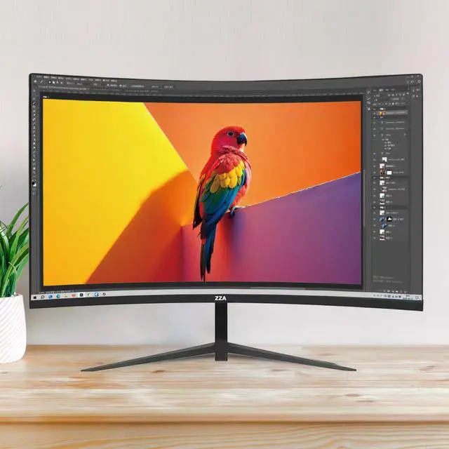 Alt view image 5 of 5 - ZZA 27 Inch Curved Monitor with 1920 * 1080P|100Hz/120Hz/144Hz Computer Monitor 27 inch with HDMI *1,VGA*1 and Tilt Adjustable,VESA Compatible Eye Care PC Office Monitor for Working and Gaming