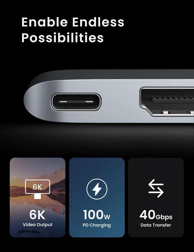 Alt view image 4 of 5 - UGREEN 6 in 2 4K HDMI USB C Hub Adapter Compatible with MacBook Pro Air M2 M1 2022 to 2016, Multiports USB 3.0 5Gbps, Thunderbolt 3 6K Video, 100W PD, 40Gbps Transmission, SD TF Card Reader