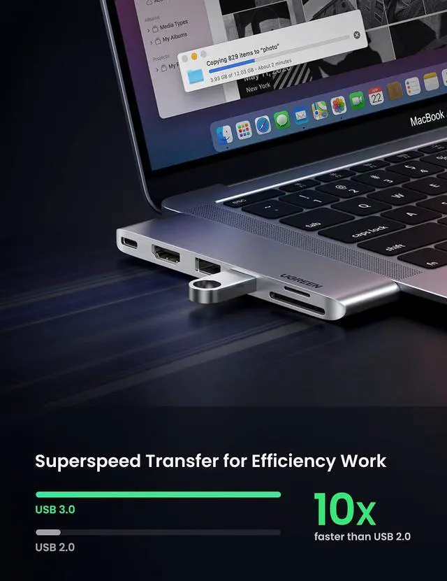 Alt view image 5 of 5 - UGREEN 6 in 2 4K HDMI USB C Hub Adapter Compatible with MacBook Pro Air M2 M1 2022 to 2016, Multiports USB 3.0 5Gbps, Thunderbolt 3 6K Video, 100W PD, 40Gbps Transmission, SD TF Card Reader