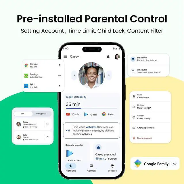 Alt view image 4 of 5 - 2025 Kids Tablet, 10.1 Inch Android 15 Tablet for Kids, 8+64GB Storage (1TB Expand), Octa-Core, WiFi 6, Pre-Installed Educational Apps, Parental Control, with EVA Protective Case, Eye Protection Mode