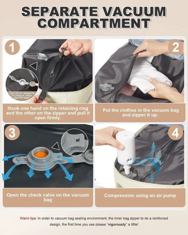 Alt view image 3 of 5 - VGCUB Small Vacuum Backpack Travel with Electric Pump Vacpack System Storage Compression Waterproof College Bags Casual Daypack Carry on Backpacks for Women Men with USB Charging Port Beige