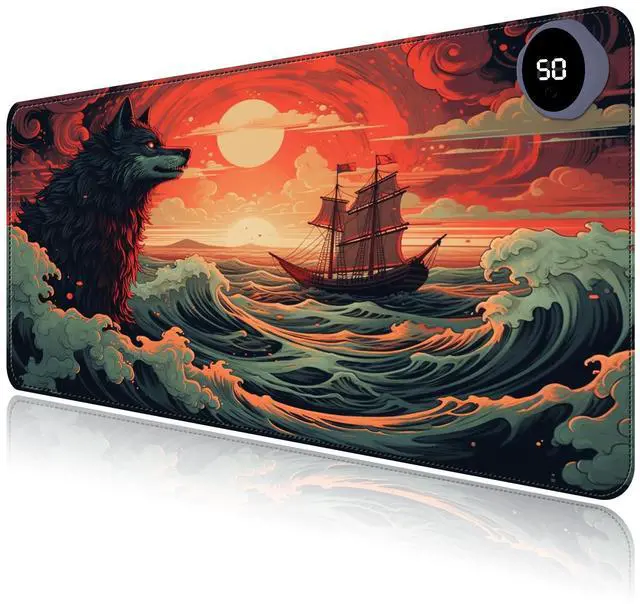 Main image of Heated Mouse Pad with 3 Levels Heated & 3 Hours Auto Shut-Off Mouse Pad for Warming Hands in Office Home, 31.5" x 13" Large Safe Desk Mat Hand WarmerWave Sea Wolf