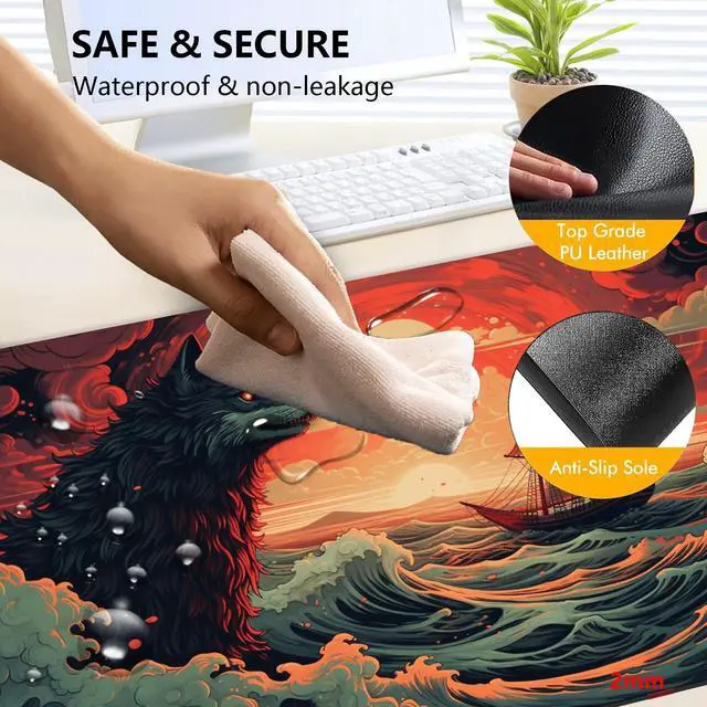 Alt view image 4 of 5 - Heated Mouse Pad with 3 Levels Heated & 3 Hours Auto Shut-Off Mouse Pad for Warming Hands in Office Home, 31.5" x 13" Large Safe Desk Mat Hand WarmerWave Sea Wolf