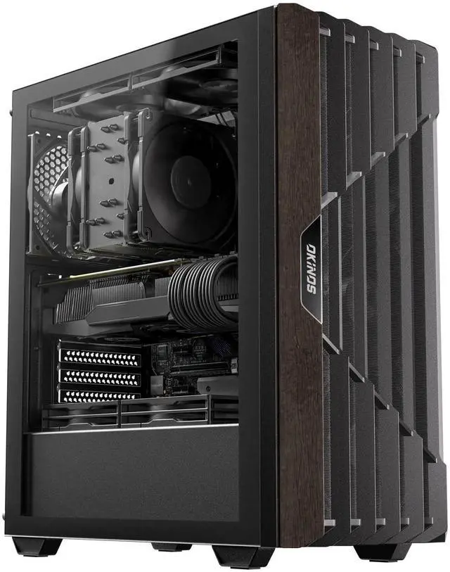 Main image of Okinos Oak Wood ATX PC Case, 4 x 120mm 3 Pin Non-PWM Case Fans Pre-Installed, Type-C Port, Tempered Glass Side Panel, Black Mid-Tower Computer Case, Cypress 5 AIR