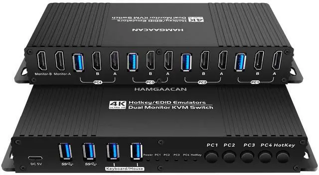 Main image of Kvm Switch 2 Monitors 4 Computers HDMI edid 4K 60Hz Hotkey Switching PC Switch 2 Monitors 4 Computers Edid Dual Monitor kvm switches hdmi Hotkey Switching 2k 144hz