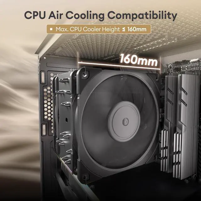 Alt view image 5 of 5 - Okinos Oak Wood ATX PC Case, 4 x 120mm 3 Pin Non-PWM Case Fans Pre-Installed, Type-C Port, Tempered Glass Side Panel, Black Mid-Tower Computer Case, Cypress 5 AIR