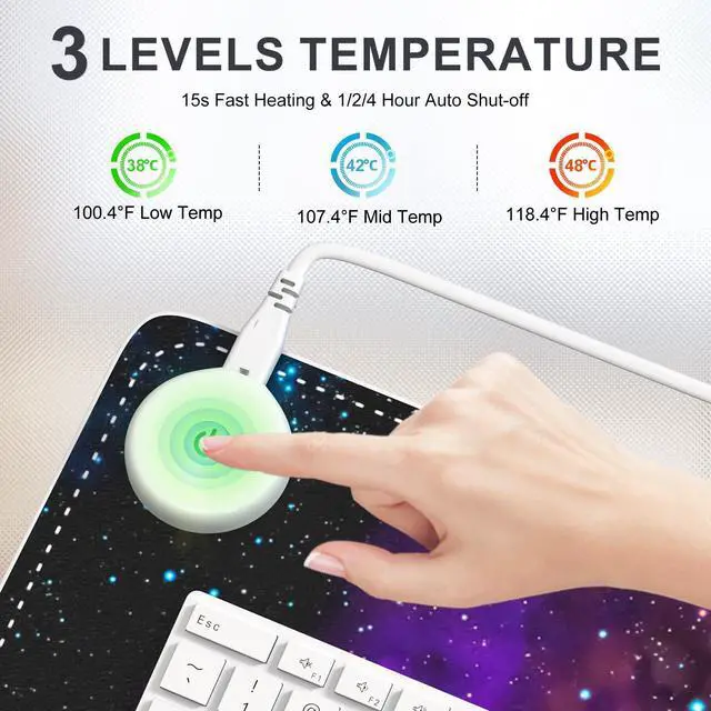 Alt view image 3 of 5 - HAOCOO Heated Desk Pad Large, Warm Mouse Pad Gaming, Computer Desk Mat for Desktop, 3 Levels Heating, Auto Shut Down, Leather Laptop Keyboard Mat for Home Office, Purple Blue Galaxy