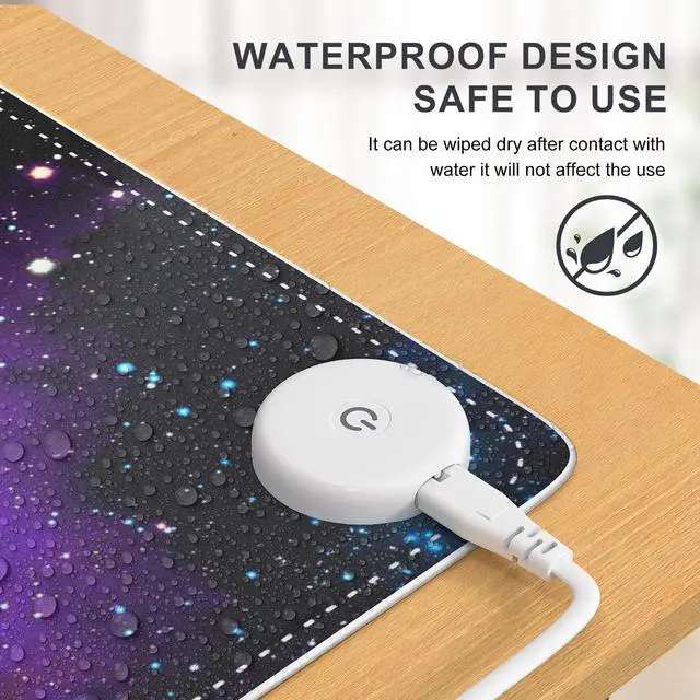 Alt view image 5 of 5 - HAOCOO Heated Desk Pad Large, Warm Mouse Pad Gaming, Computer Desk Mat for Desktop, 3 Levels Heating, Auto Shut Down, Leather Laptop Keyboard Mat for Home Office, Purple Blue Galaxy