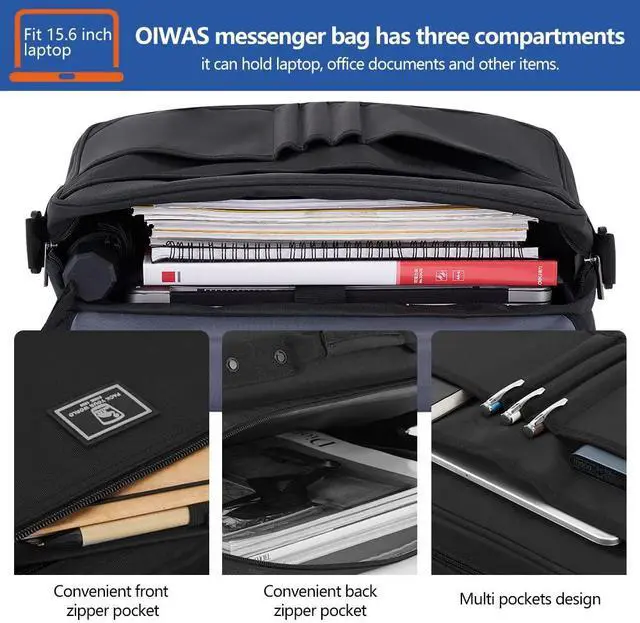 Alt view image 3 of 5 - OIWAS Messenger Bags for Men, 15.6Inch Large Water Resistant Laptop Bag Briefcase Casual Satchel Shoulder Bag for Men College Business Crossbody Bag Work Handbag (black)