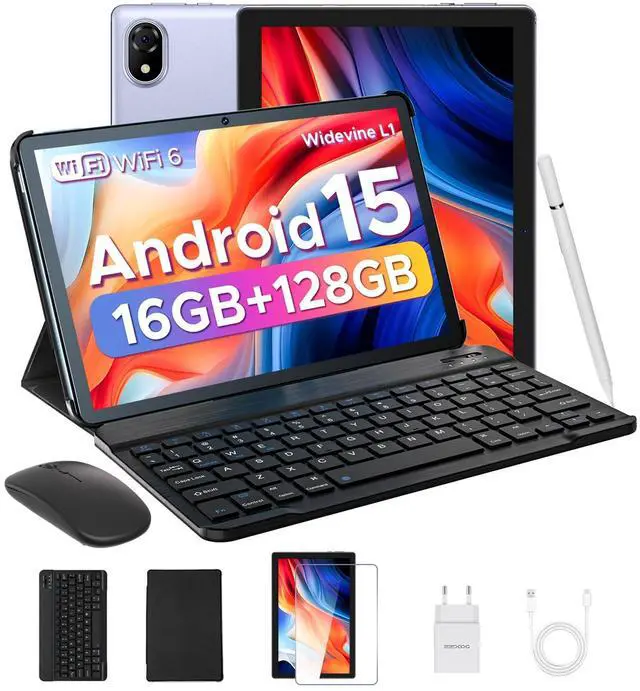 Main image of DOOGEE U10 10 inch Tablet with Keyboard, Android 15 Tablet 16GB+128GB/2TB Expand, 2.0GHz Quad Core Gaming Tablets,5060mAh,1280x800 IPS HD Touchscreen,WiFi 6,Dual Camera,BT5.0,Widevine L1,Purple