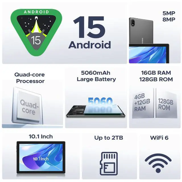 Alt view image 2 of 5 - DOOGEE U10 10 inch Tablet with Keyboard, Android 15 Tablet 16GB+128GB/2TB Expand, 2.0GHz Quad Core Gaming Tablets,5060mAh,1280x800 IPS HD Touchscreen,WiFi 6,Dual Camera,BT5.0,Widevine L1,Purple