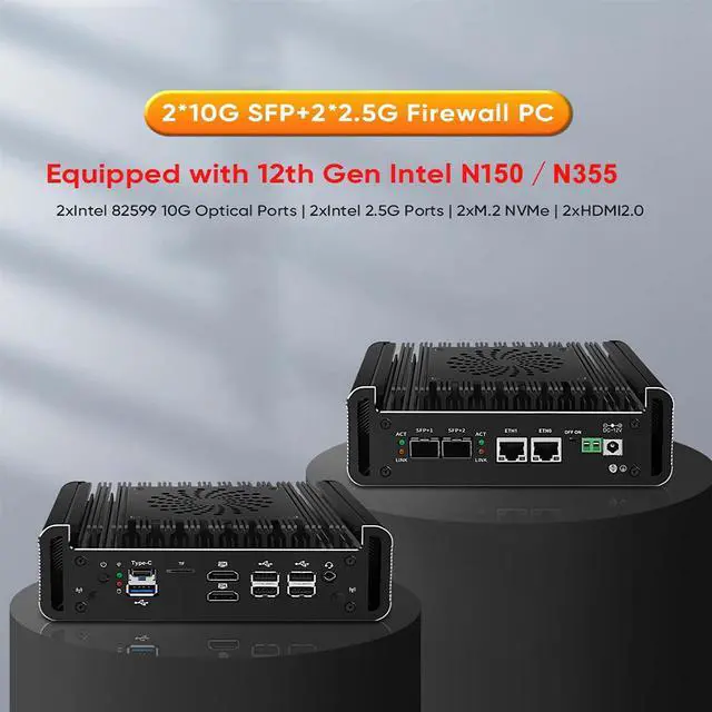 Alt view image 2 of 5 - FakestarPC Firewall Micro Appliance Core N150,4 LAN Firewall Mini PC,2x10G SFP+ 2xi226-V 2.5G RJ45 LAN,2*DDR5,2*NVMe,5*USB,Type-C, 2*HDMI,Industrial PC