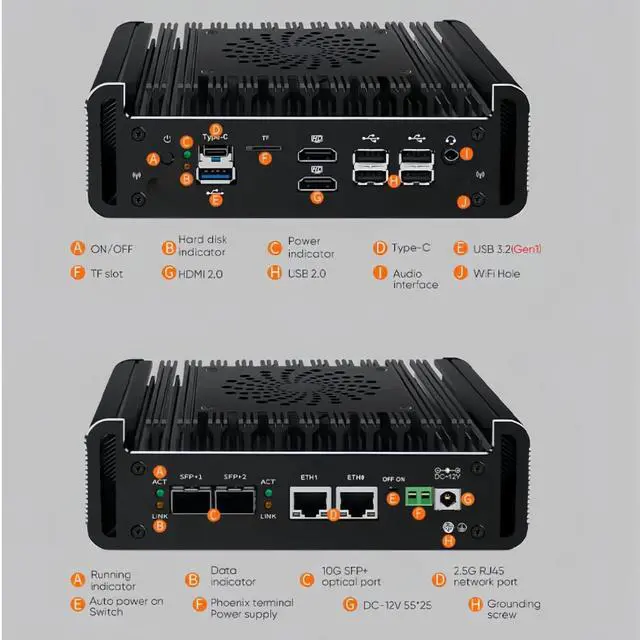 Alt view image 4 of 5 - FakestarPC Firewall Micro Appliance Core N150,4 LAN Firewall Mini PC,2x10G SFP+ 2xi226-V 2.5G RJ45 LAN,2*DDR5,2*NVMe,5*USB,Type-C, 2*HDMI,Industrial PC