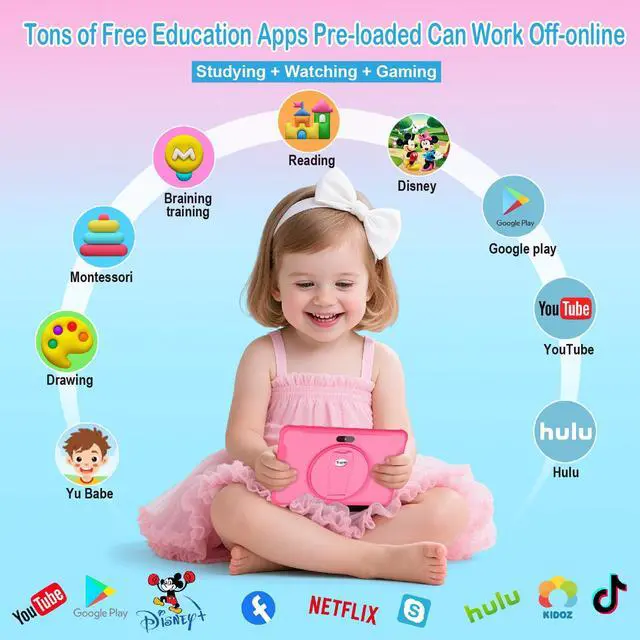 Alt view image 2 of 5 - Kids Tablet, 10.1 Inches Tablet for Kids with Case Included, 64G Storage, Dual Camera, WiFi, Education Apps Pre-Installed, Parent Control, YouTube (Blue)
