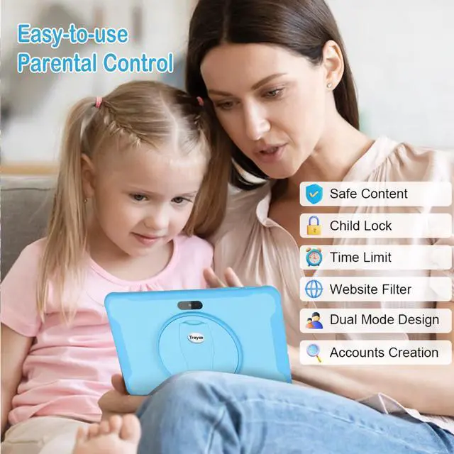Alt view image 3 of 5 - Kids Tablet, 10.1 Inches Tablet for Kids with Case Included, 64G Storage, Dual Camera, WiFi, Education Apps Pre-Installed, Parent Control, YouTube (Blue)