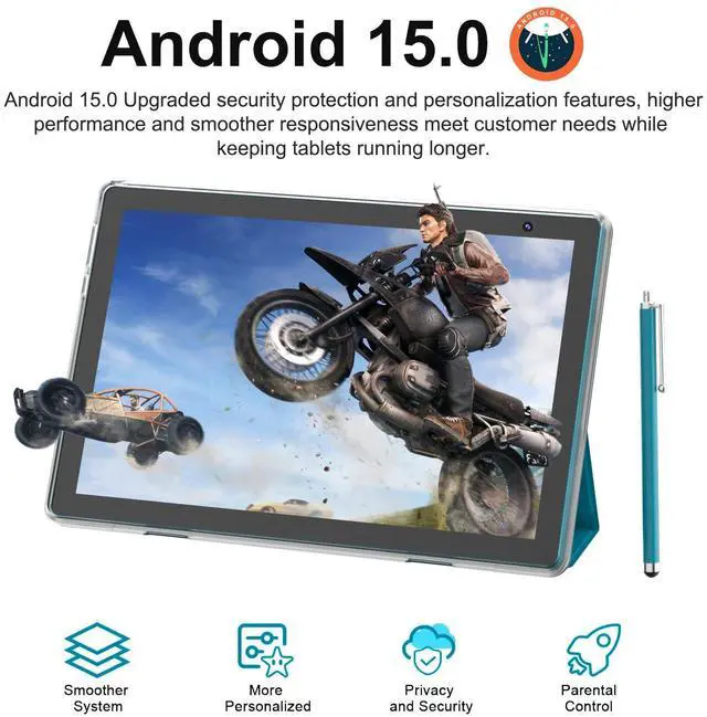 Alt view image 3 of 5 - Android 15 Tablet 10 inch Tablets with Case and Stylus, 6GB RAM 32GB ROM Support 1024GB Expand Android Tablet PC, 6000mAh Battery, 10.1'' IPS HD Touch Screen, WiFi, BT, 2MP+8MP Dual Camera, Navy