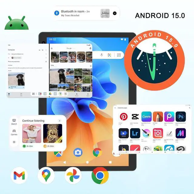 Alt view image 4 of 5 - Android 15 Tablet 10 inch Tablets with Case and Stylus, 6GB RAM 32GB ROM Support 1024GB Expand Android Tablet PC, 6000mAh Battery, 10.1'' IPS HD Touch Screen, WiFi, BT, 2MP+8MP Dual Camera, Navy