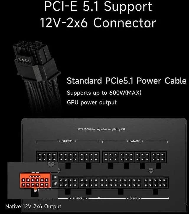 Alt view image 5 of 5 - PCCOOLER PSU Fully Modular Power Supply, 850W ATX 3.1, 80 Plus Gold Certified, PCIe 5.1 12V-2×6, Japanese Capacitors, Ultra-Flexible Cables, 5-Year WarrantyKN850