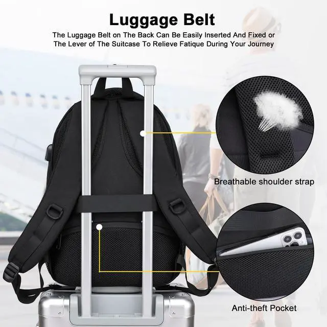 Alt view image 5 of 5 - Asenlin Travel Laptop Backpack for Women & Men,Water Resistant Business Slim Sturdy Laptops Backpack with USB Charging Port,Fits 17.3 Inch Notebook College School Computer Bag-Black