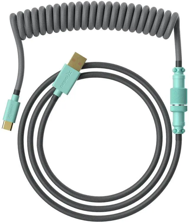 Main image of Ranked Coiled Keyboard Cable | Handcrafted Double-Sleeved Braided Cable | USB Type C to A | 5-Pin Aviator Connector for Custom Mechanical Gaming Keyboard | Support Fast Charge 20W (Dolch)