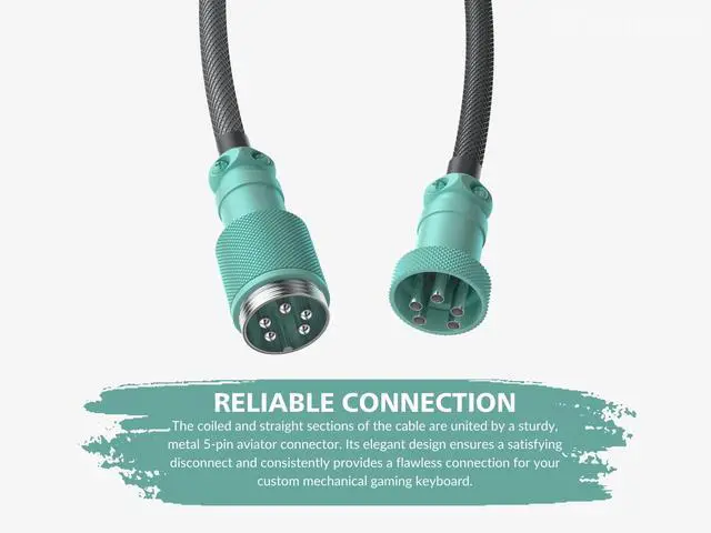 Alt view image 4 of 5 - Ranked Coiled Keyboard Cable | Handcrafted Double-Sleeved Braided Cable | USB Type C to A | 5-Pin Aviator Connector for Custom Mechanical Gaming Keyboard | Support Fast Charge 20W (Dolch)