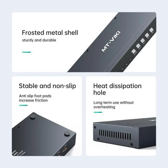 Alt view image 5 of 5 - MT-VIKI 4K Seamless HDMI Switch 4 Port w/ 3.5mm AudioOutput + IR Remote, 4K@30Hz HDMI Switcher Selector 4 in 1 Out, 4:4:4, 18Gbps, RS232