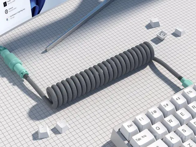 Alt view image 3 of 5 - Ranked Coiled Keyboard Cable | Handcrafted Double-Sleeved Braided Cable | USB Type C to A | 5-Pin Aviator Connector for Custom Mechanical Gaming Keyboard | Support Fast Charge 20W (Dolch)