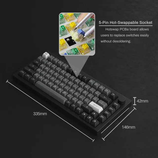 Alt view image 5 of 5 - Akko 5075B Plus Mechanical Keyboard 75% Percent RGB Hot-swappable Creamy Keyboard with Knob, Black & Silver Theme with PBT Double Shot ASA Profile Keycaps V3 Creamy Blue Pro Switch
