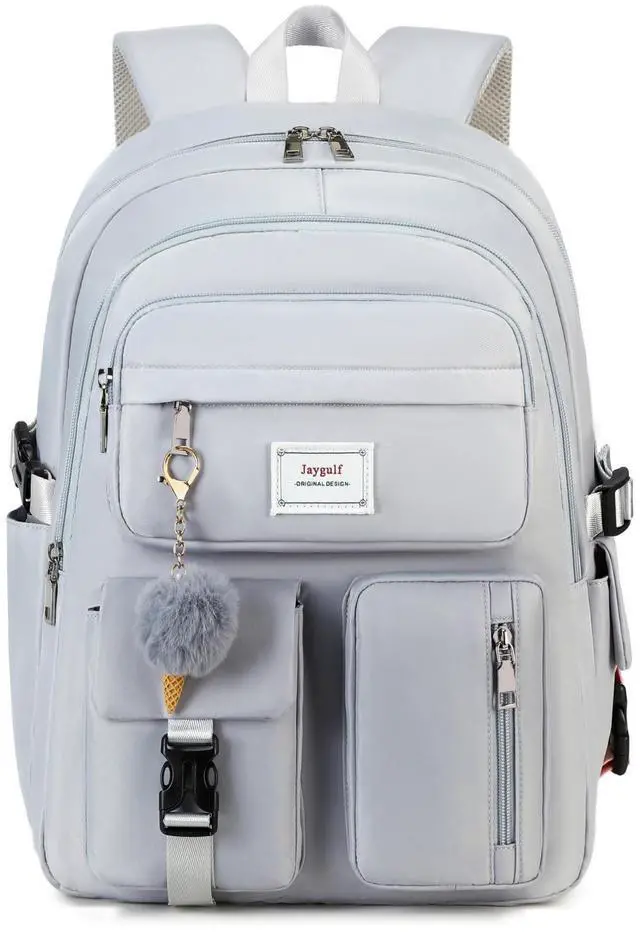 Alt view image 5 of 5 - Jaygulf Girls Backpack Stylish Schoolbag Set for College or High Student Laptop Backpack for Women Grey