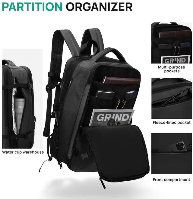 Alt view image 2 of 5 - Dinictis Vacuum Seal Travel Backpack Built-in Pump, Expandable Backpack with Vacuum Compression fits 17 inch Laptop, Waterproof Carry On Suitcase Luggage suit for Short Trip and Business-Black