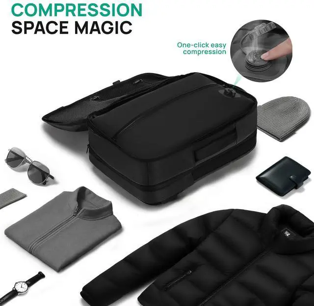 Alt view image 3 of 5 - Dinictis Vacuum Seal Travel Backpack Built-in Pump, Expandable Backpack with Vacuum Compression fits 17 inch Laptop, Waterproof Carry On Suitcase Luggage suit for Short Trip and Business-Black