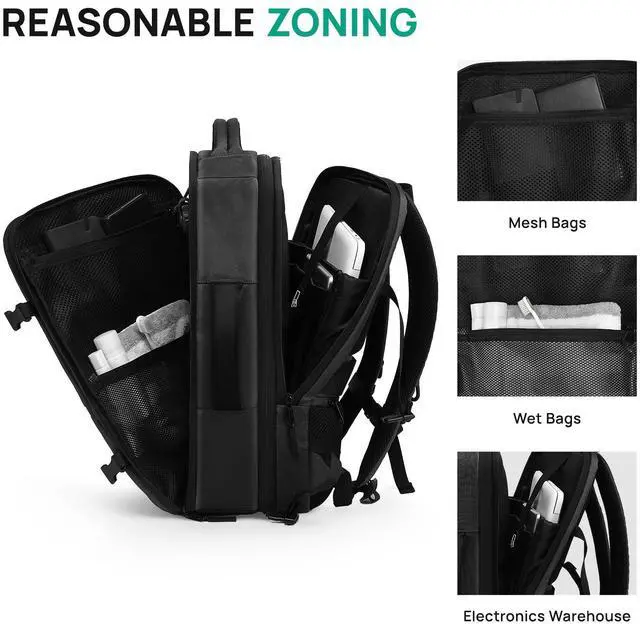 Alt view image 4 of 5 - Dinictis Vacuum Seal Travel Backpack Built-in Pump, Expandable Backpack with Vacuum Compression fits 17 inch Laptop, Waterproof Carry On Suitcase Luggage suit for Short Trip and Business-Black