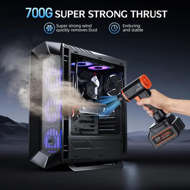 Alt view image 3 of 5 - Electric Compressed Air Duster - 1000,000 RPM Rechargeable Cordless Air Blower with Brushless Motor - 2 Batteries & Charger - Replaces Canned Air - for Outdoor, Cars, Computer, Keyboards Cleaning