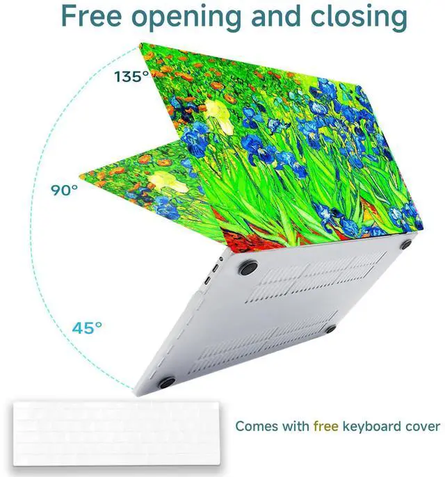 Alt view image 3 of 5 - Fulbrio Arts Compatible with MacBook Pro 13 inch Hard Shell Matte Finish Case Skin, 2022, 2021 Release A2251/A2289/A2338 Slim with Keyboard Cover,Green Flower, Irises by Van Gogh