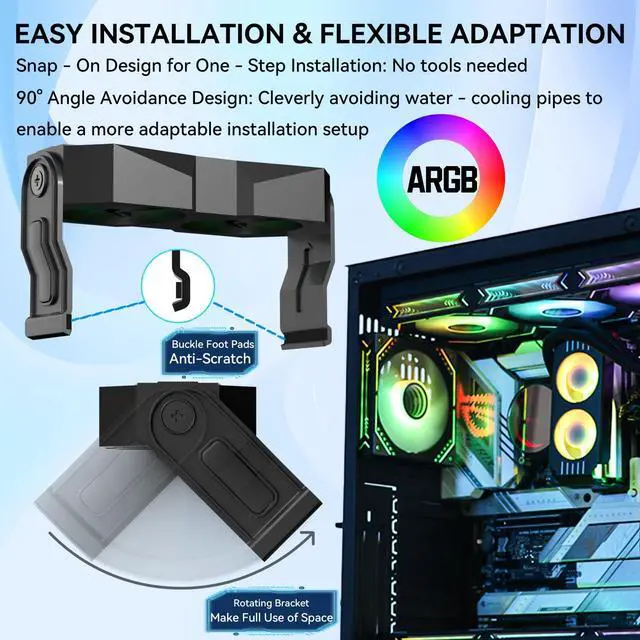 Alt view image 5 of 5 - GSCOLER X5 Memory RAM Cooling Fans, 5V/3Pin ARGB Light Effect RAM Cooler with Dual 60mm PWM Fans, Anti - Static ABS, Tool - Free DIY PC Gaming Case Installation