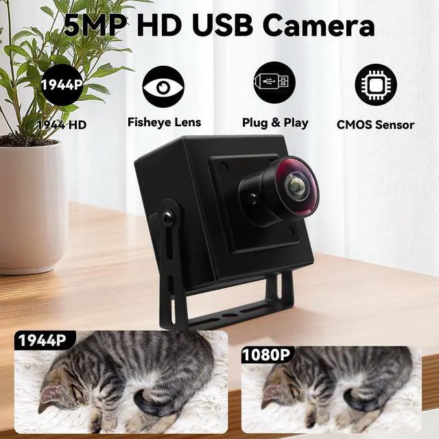 Alt view image 2 of 5 - MMlove 5MP USB Camera 1944P HD Webcam 170 Degree Wide Angle Fisheye Lens Plug&Play USB Webcam for Skype/Zoom/FaceTime/Hangouts,PC/Laptop/Raspberry Pi