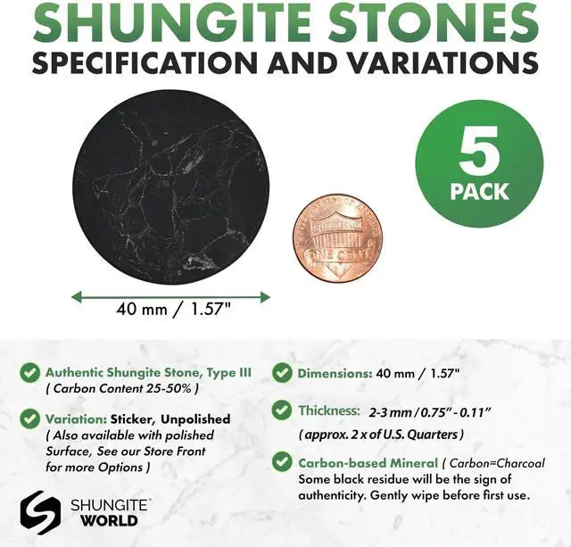 Alt view image 2 of 5 - Shungite World 5 pcs Authentic Shungite Stickers Unpolished 40 mm / 1.57" Genuine Healing Energy Stone Protection Plate for Cell Phone Case Tablet Laptop Computer Noble Gemstone Protector Crystal