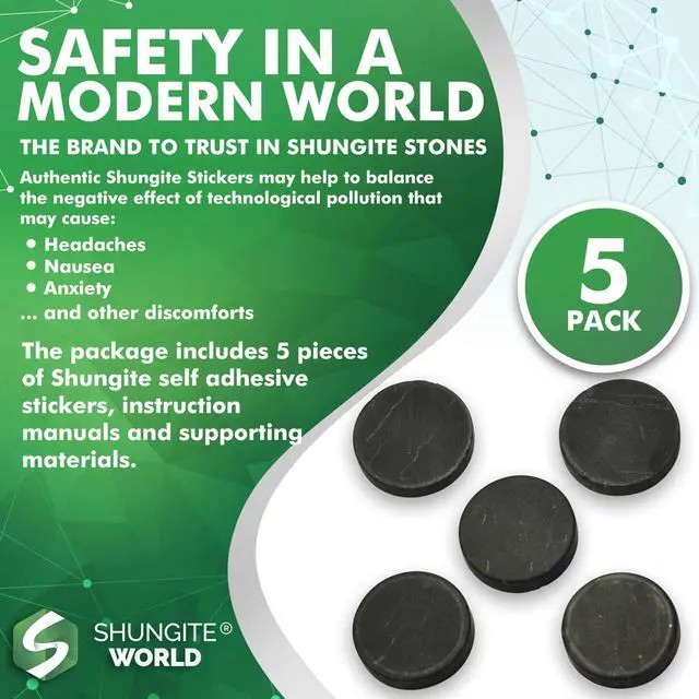 Alt view image 3 of 5 - Shungite World 5 pcs Authentic Shungite Stickers Unpolished 40 mm / 1.57" Genuine Healing Energy Stone Protection Plate for Cell Phone Case Tablet Laptop Computer Noble Gemstone Protector Crystal