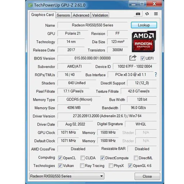 Alt view image 5 of 5 - SAPLOS Radeon RX 550 Graphics Card, 4GD5, 128-Bit, DisplayPort DVI-D HDMI, PC Video Card Gaming, Computer GPU, DirectX 12