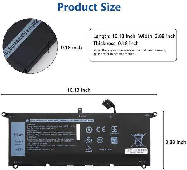 Alt view image 2 of 5 - DXGH8 52W Laptop Battery Replacement for Dell XPS 13 9380 9370 2019 7390 Series Vostro 5390 5391 Series Inspiron 7390 2-in-1 7391 2-in-1 Series H754V 0H754V 0V48RM V48RM HK6N5 P113G001 P114G001