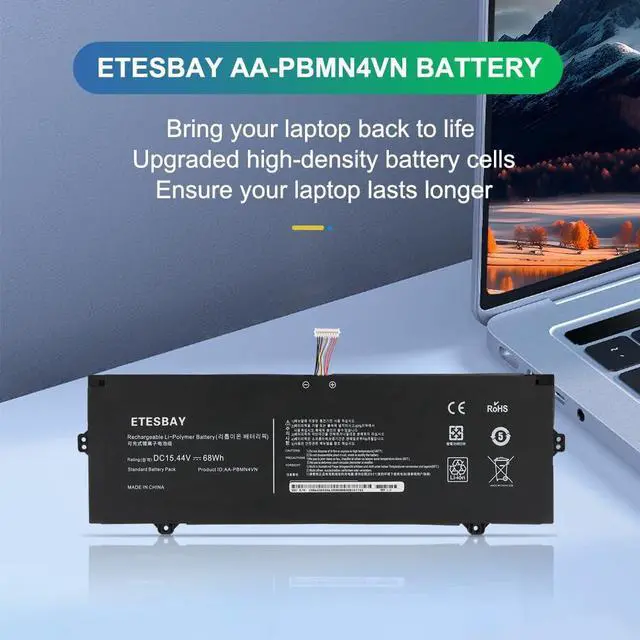 Alt view image 2 of 5 - ETESBAY AA-PBMN4VN Laptop Battery Replacement for Samsung Galaxy Book Pro 360 15 15.6" NP950XDB NP950XDB-KB1US NP950XDB-KA1US NP950XDB-KC5US NP950XDB-KC3US NP950QDB NP950QDB-KB1US 15.44V 68WH/4405mAh