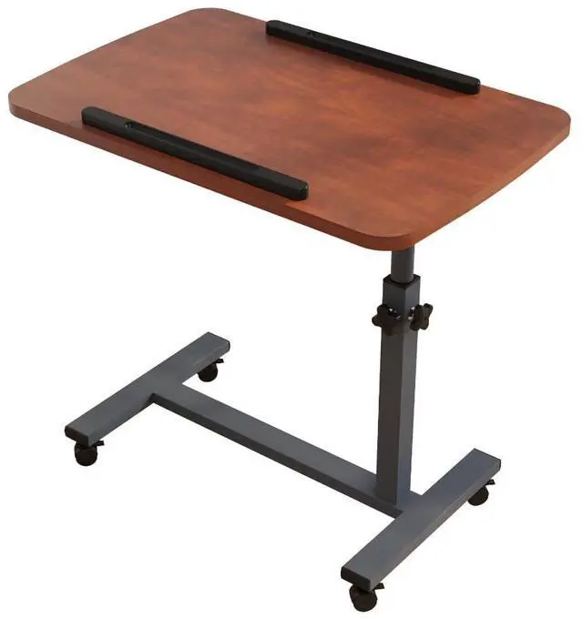 Main image of Laptop Table Mobile Adjustable Height Portable Desk Notebook Swivel PC Computer Rolling Desk with Wheels, Laptop Stand for Couch Bedside Hospital Bed Table (Dark Walnut)