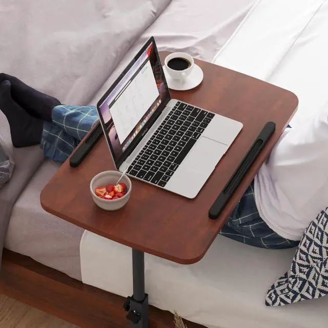 Alt view image 2 of 5 - Laptop Table Mobile Adjustable Height Portable Desk Notebook Swivel PC Computer Rolling Desk with Wheels, Laptop Stand for Couch Bedside Hospital Bed Table (Dark Walnut)