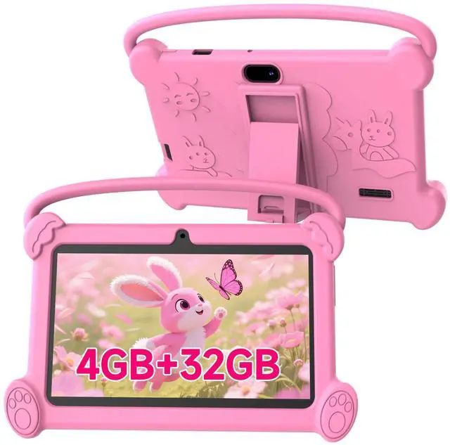 Kids Tablet 7 inch 3-9 for Kids,32GB ROM Toddler with Shockproof Case,Kids Android Software Installed Netflix,YoutTube, aiwawa Apps Parent Controls,Dual Camra, WiFi,FM, GPS (Pink)
