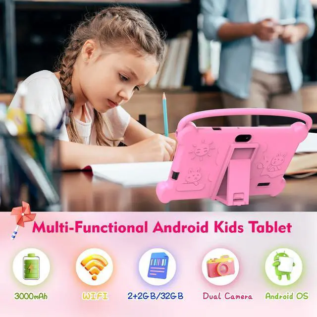 Alt view image 2 of 5 - Kids Tablet 7 inch 3-9 for Kids,32GB ROM Toddler with Shockproof Case,Kids Android Software Installed Netflix,YoutTube, aiwawa Apps Parent Controls,Dual Camra, WiFi,FM, GPS (Pink)