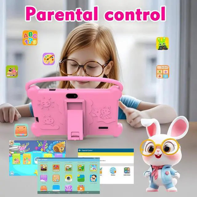 Alt view image 4 of 5 - Kids Tablet 7 inch 3-9 for Kids,32GB ROM Toddler with Shockproof Case,Kids Android Software Installed Netflix,YoutTube, aiwawa Apps Parent Controls,Dual Camra, WiFi,FM, GPS (Pink)