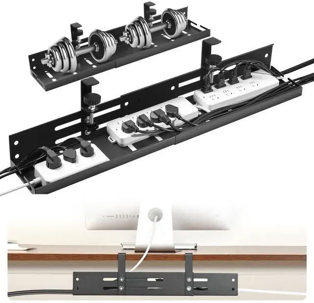Main image of No Drill Under Desk Cable Management Tray, 17"-30" Retractable Long Cable Tray with Clamp Mount, Metal Cord Organizer, Support 50 lbs+, Wire Management Basket for Home Office, Black