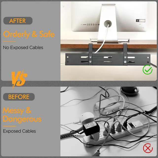 Alt view image 4 of 5 - No Drill Under Desk Cable Management Tray, 17"-30" Retractable Long Cable Tray with Clamp Mount, Metal Cord Organizer, Support 50 lbs+, Wire Management Basket for Home Office, Black